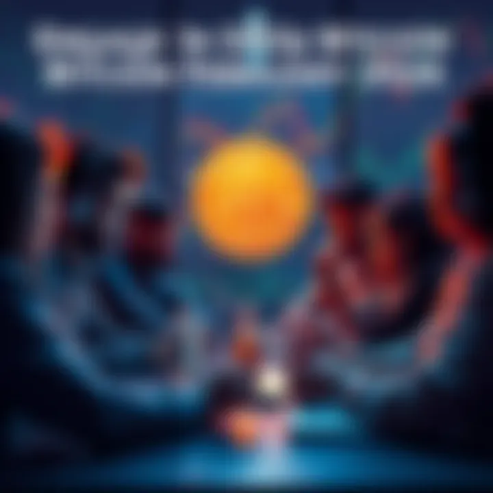 Community members engaging in a lively discussion about Bitcoin with laptops and charts in the background