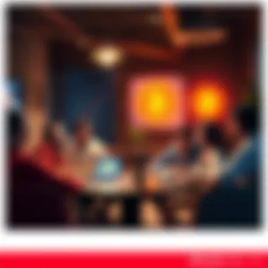 A group of people discussing Bitcoin with charts and laptops in a cozy setting