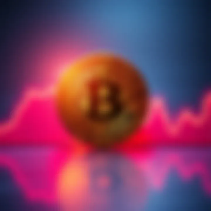 A Bitcoin symbol overlaying a declining economic graph, representing the struggles of Trump's economic policies