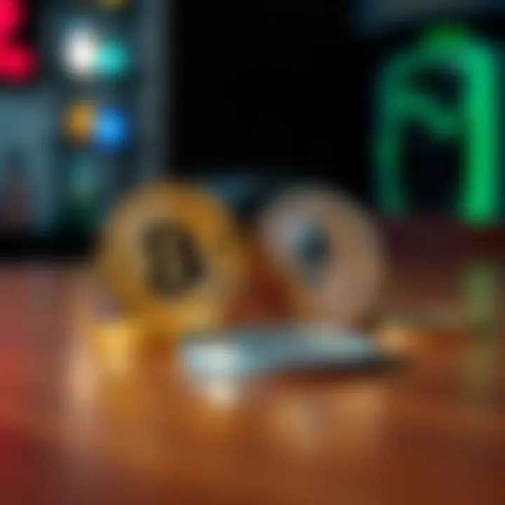 Close-up of a Bitcoin and an Ethereum coin on a wooden table, symbolizing investment choices in cryptocurrency.
