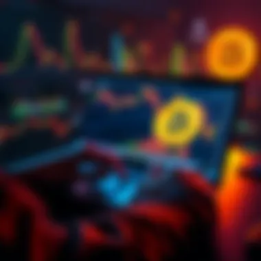 A person analyzing Bitcoin charts with a laptop and a notepad, showing a downward trend in prices