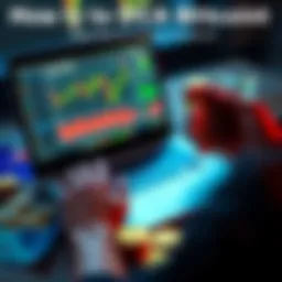 A person analyzing Bitcoin trends on a laptop with charts and graphs on the screen, surrounded by Australian currency notes and coins.