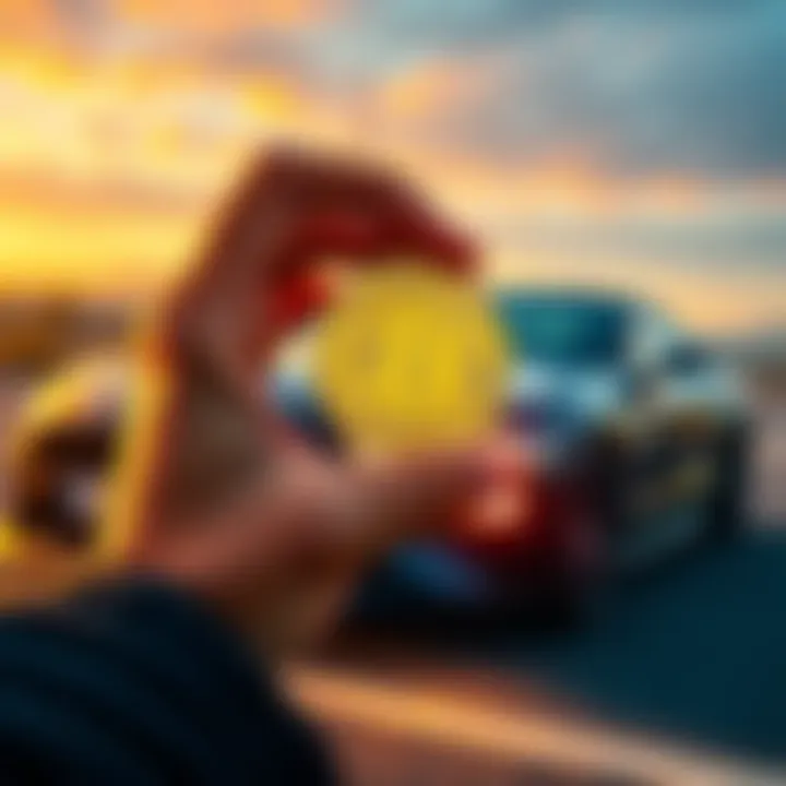 A person holding Bitcoin coins with a car in the background, representing a personal investment journey.