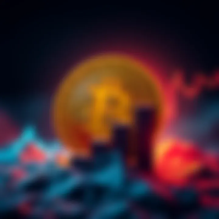 Bitcoin logo with downward trend Bitcoin logo surrounded by a downward trending graph, symbolizing the five-month losing streak