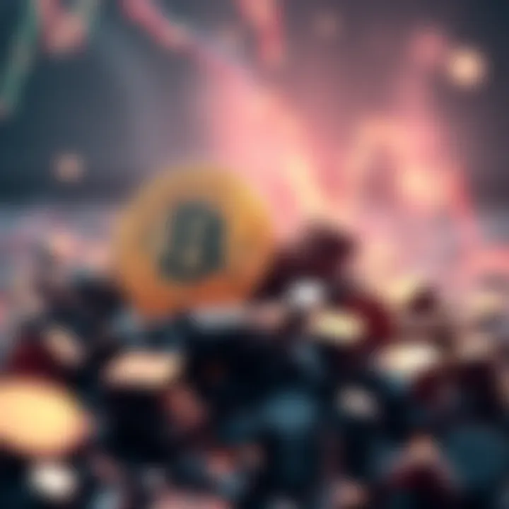 A graphic showing Bitcoin falling and low-cap altcoins reacting negatively, representing market volatility.