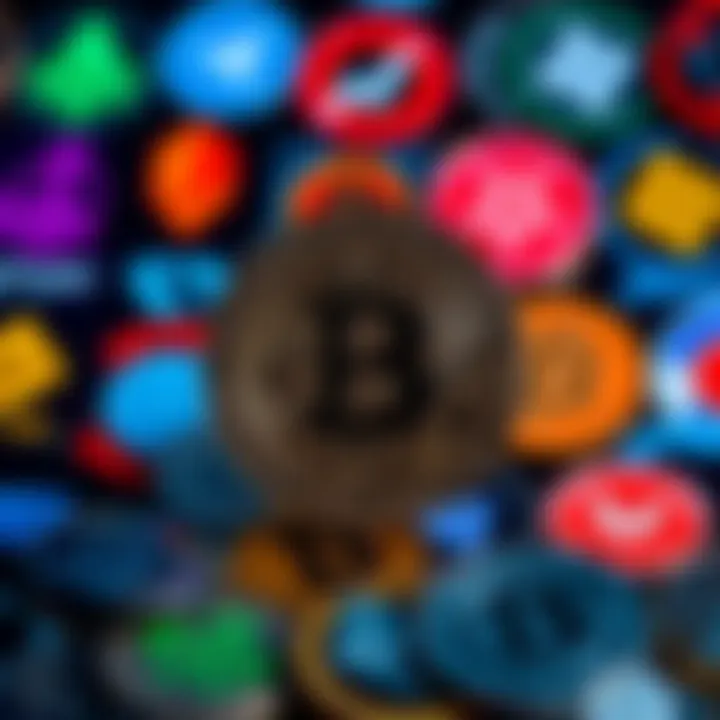 A bold Bitcoin symbol standing out in front of various cryptocurrency logos, highlighting the dominance of Bitcoin maximalists.