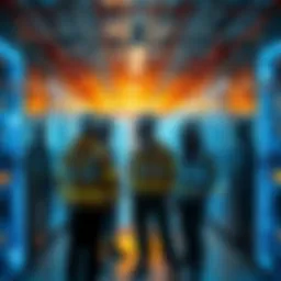 A group of Bitcoin miners examining AI compute systems and technology in a modern facility
