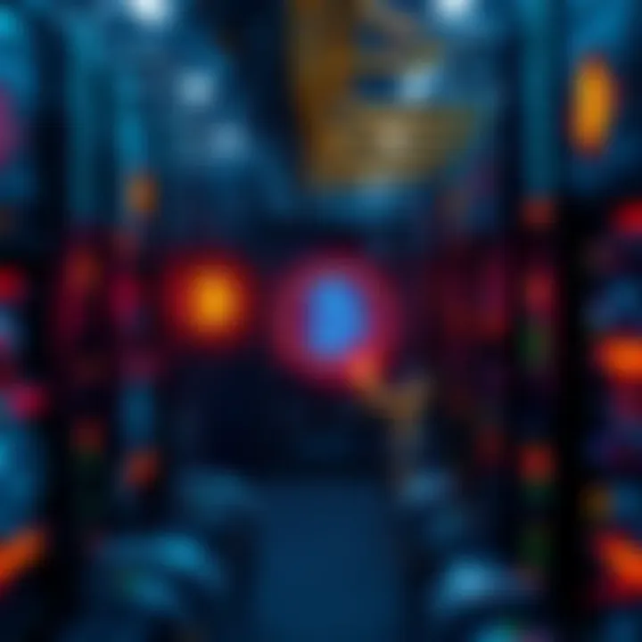 Bitcoin mining rigs with symbols representing artificial intelligence, showcasing the shift from mining to AI technologies.