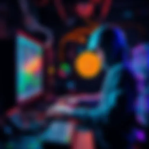 Bitcoin Mining Process A miner working on a computer setup with graphics cards, illustrating the process of mining bitcoins.