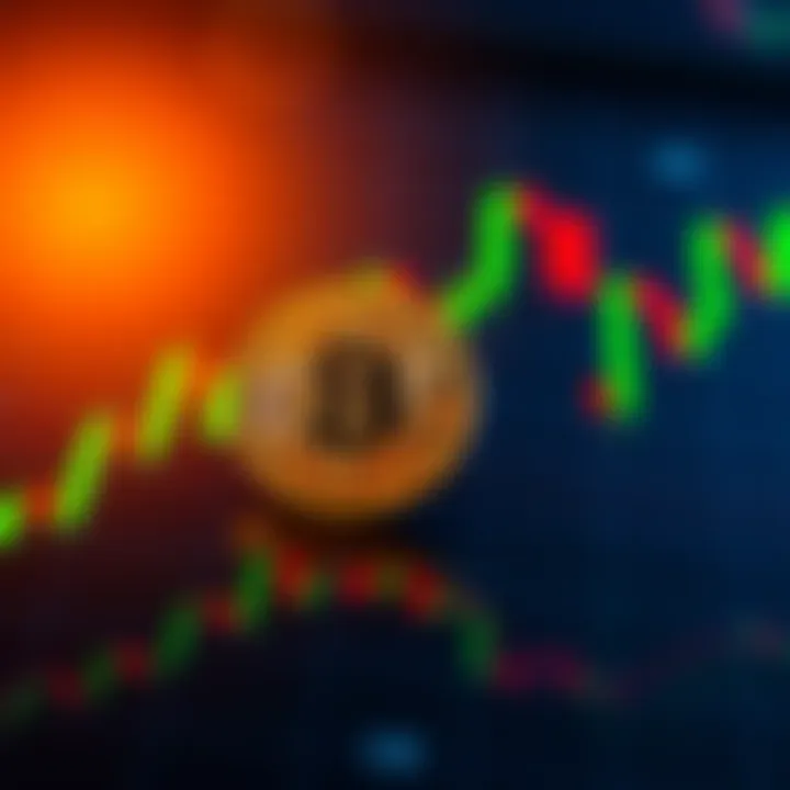A chart showing Bitcoin's price fluctuations, with green and red candles indicating market movements, symbolizing uncertainty in its future.