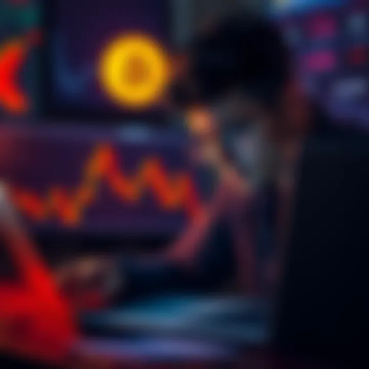 A person looking worried while checking Bitcoin price charts on a laptop, reflecting market drops