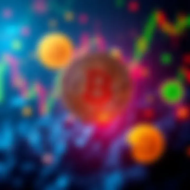 A digital representation of Bitcoin losing value, showing falling charts and symbols of ETFs and stablecoins