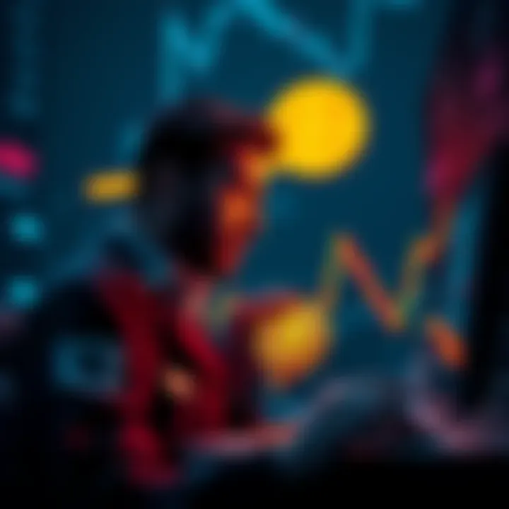 A graph showing Bitcoin's price declining below $75,000 with a worried trader looking on.