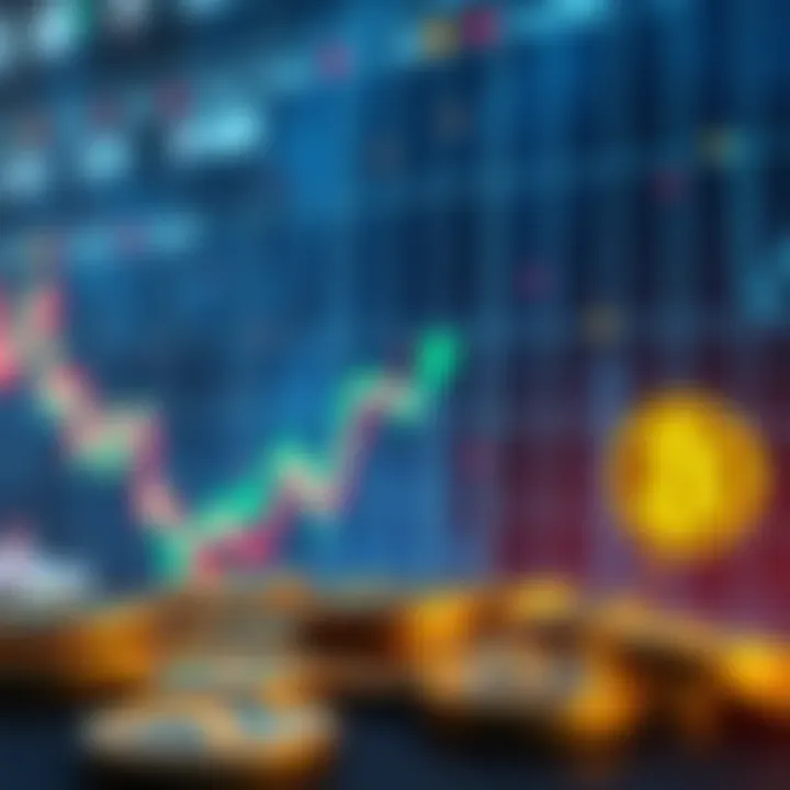 A chart showing a decline in Bitcoin prices with a down arrow and a dollar sign.