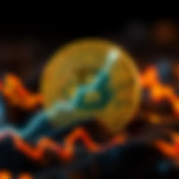 Bitcoin logo with a downward trend graph indicating price drop amid news about Iran and inflation concerns