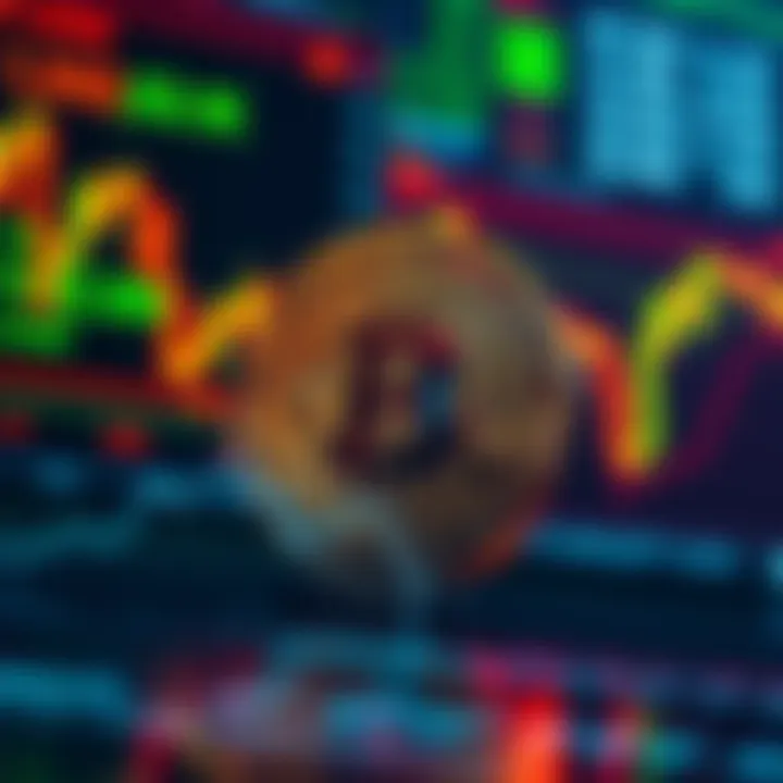 Bitcoin logo and chart showing decline, with a background of financial graphs and news headlines about market losses.