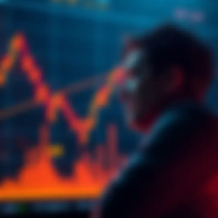 A graph showing Bitcoin price fluctuations with a worried person looking at it