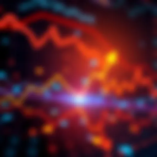 A graphic showing the ups and downs of Bitcoin's value with arrows indicating rising and falling trends.