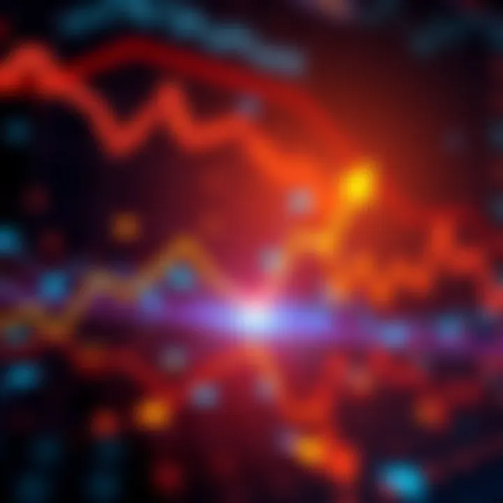 A graphic showing the ups and downs of Bitcoin's value with arrows indicating rising and falling trends.