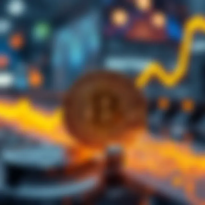 A digital representation of Bitcoin with an upward graph indicating future price predictions over the next decade.