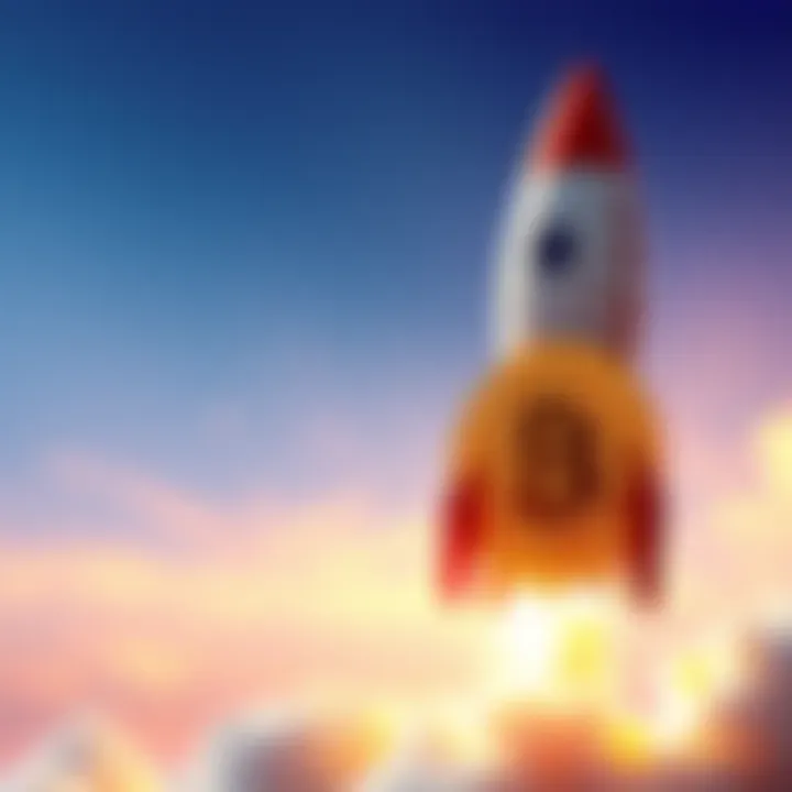 A graphic showing a rocket symbolizing Bitcoin's potential rise to $125,000 in value, with a bright sky background.