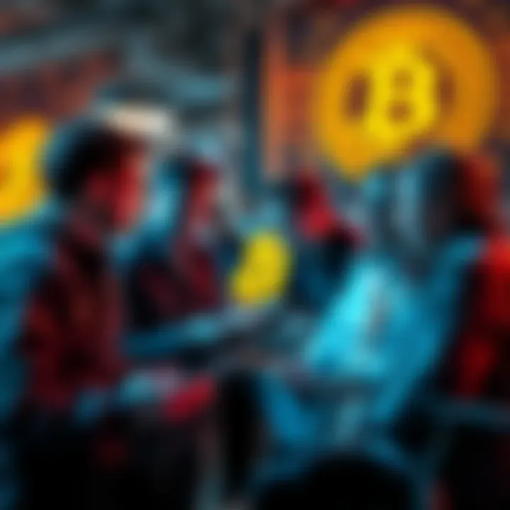A group of Bitcoin enthusiasts discussing research findings related to cryptocurrency.