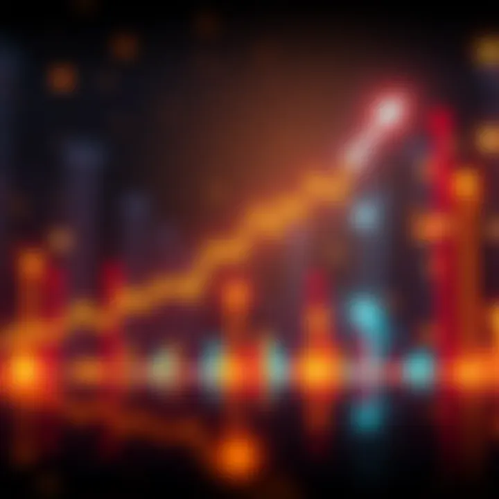 A chart showing Bitcoin's price increase, indicating a recent surge resembling October 2023's trend, with upward arrows and glowing effects to emphasize growth.