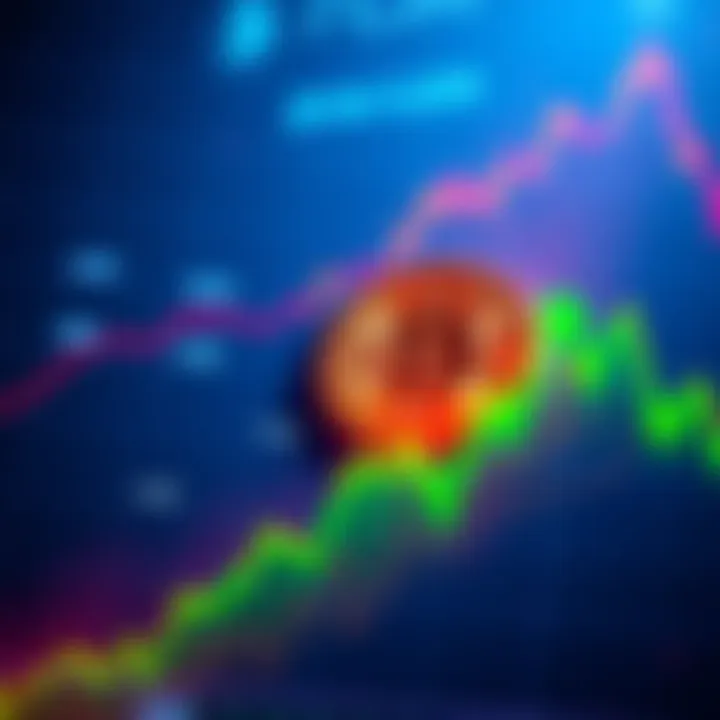 A graph showing Bitcoin price skyrocketing to 71.5K with upward trendlines and green indicators.