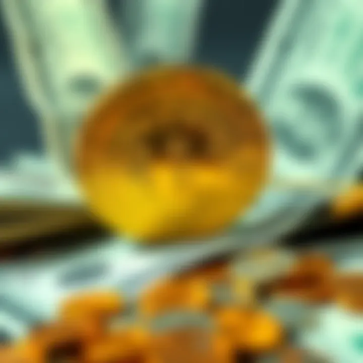 An illustration showing the Bitcoin symbol alongside traditional cash like dollars and pennies, representing the shift in value perception.