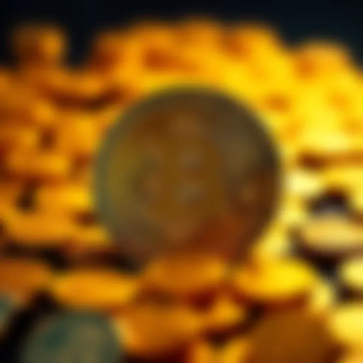 A Bitcoin symbol surrounded by gold coins, representing its value in today's economy