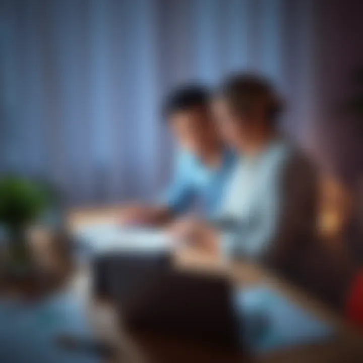 A couple looking at a laptop showing Bitcoin price graphs while planning their wedding, with a wedding planner and budget sheets on the table.