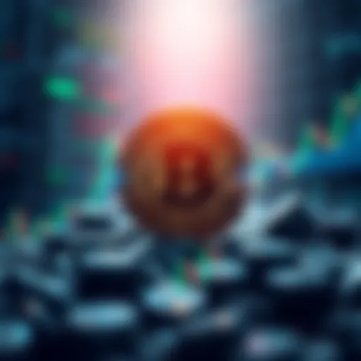 A visual representation of Bitcoin with a cap of 21 million coins highlighted, surrounded by graphs showing market trends.