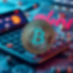 A visual representation of Bitcoin reaching a $5 million price with a calculator and currency symbols in the background