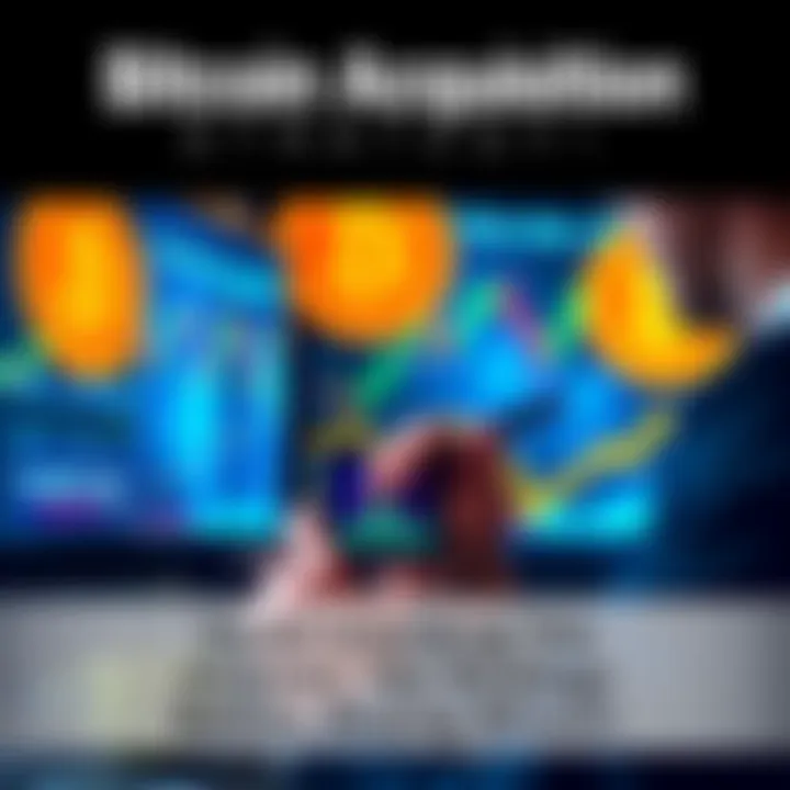 Bitcoin Acquisition Strategy A business person analyzing stock charts and Bitcoin prices on a digital screen, symbolizing companies investing in Bitcoin through stocks and bonds.