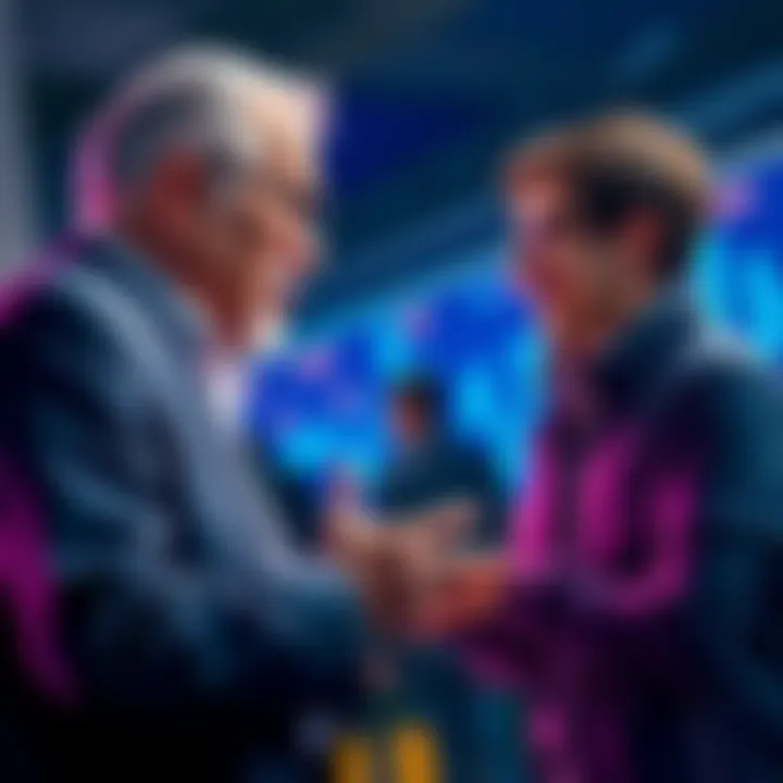 A 64-year-old man discussing Bitcoin adoption with younger individuals, showing contrasting views on cryptocurrency investments