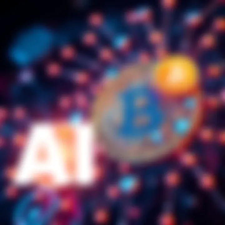 A visual representation of Bitcoin icons intertwined with AI technology elements, symbolizing the connection between cryptocurrency and artificial intelligence.