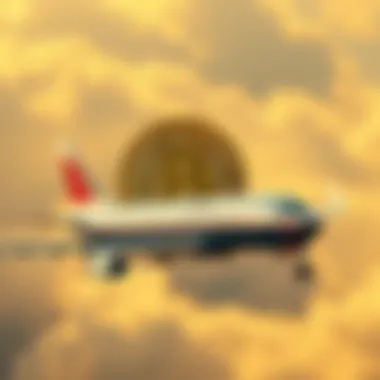 A graphic showing Bitcoin symbol alongside an early airplane, highlighting the comparison of Bitcoin's journey to the early days of air travel.