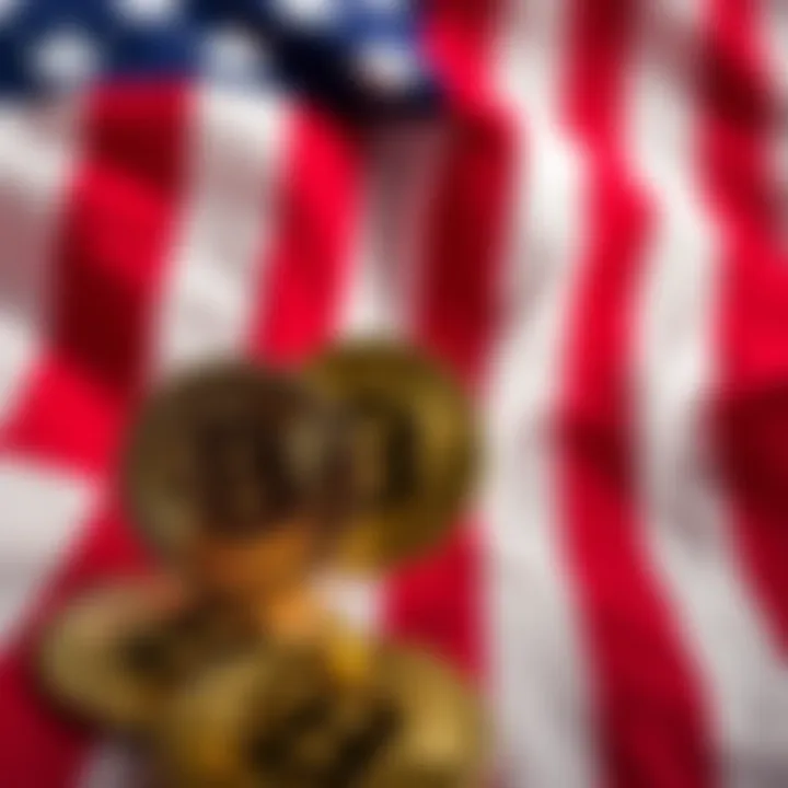 A visual representation of Bitcoin symbols in front of the American flag, symbolizing the connection between cryptocurrency and national events.