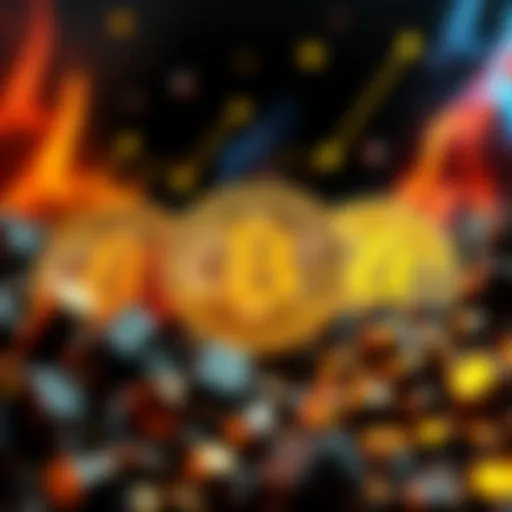 A digital representation of Bitcoin symbols surrounded by images of wealth and inequality, highlighting the debate on greed.