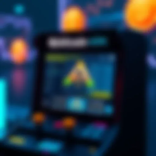 A graphic showing the Arcade wallet interface with Bitcoin transactions on a digital screen and the Bitcoin logo.