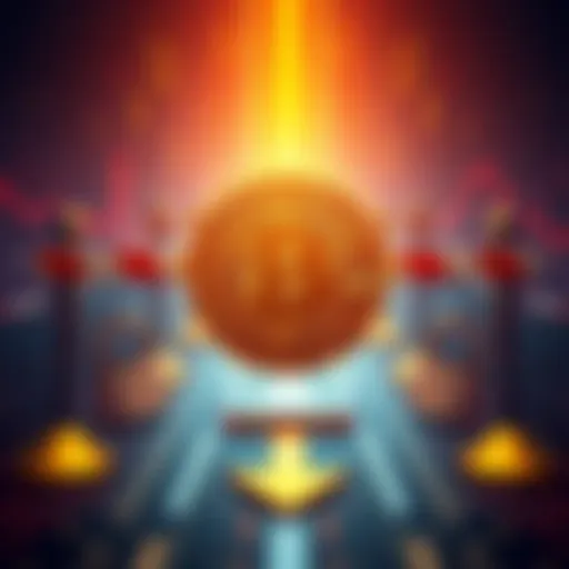A visual representation of Bitcoin surrounded by obstacles like a padlock, a downward arrow, and a computer chip, symbolizing regulations, economic issues, and tech advancements.