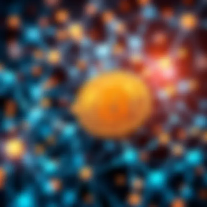 Bitcoin blockchain concept A digital representation of the Bitcoin blockchain highlighting decentralization, with nodes connected in a network.