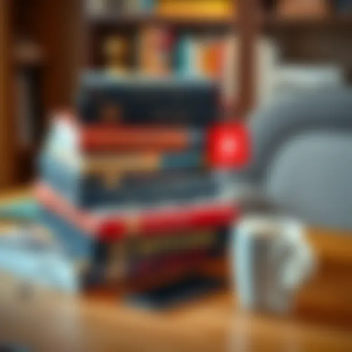 Collection of Bitcoin books A stack of rare Bitcoin books with a smartphone and a coffee mug on a wooden table