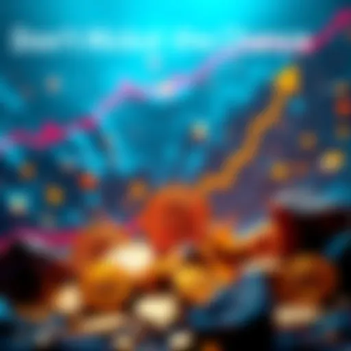 A graphical representation of Bitcoin's rising trend line, symbolizing a potential bull market with upward arrows and golden coins around.