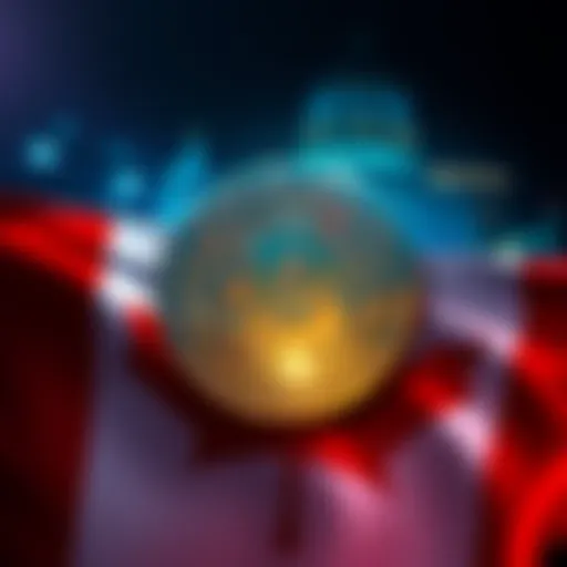 An illustration showing a stylized Bitcoin symbol alongside the Canadian flag, representing cryptocurrency in Canada