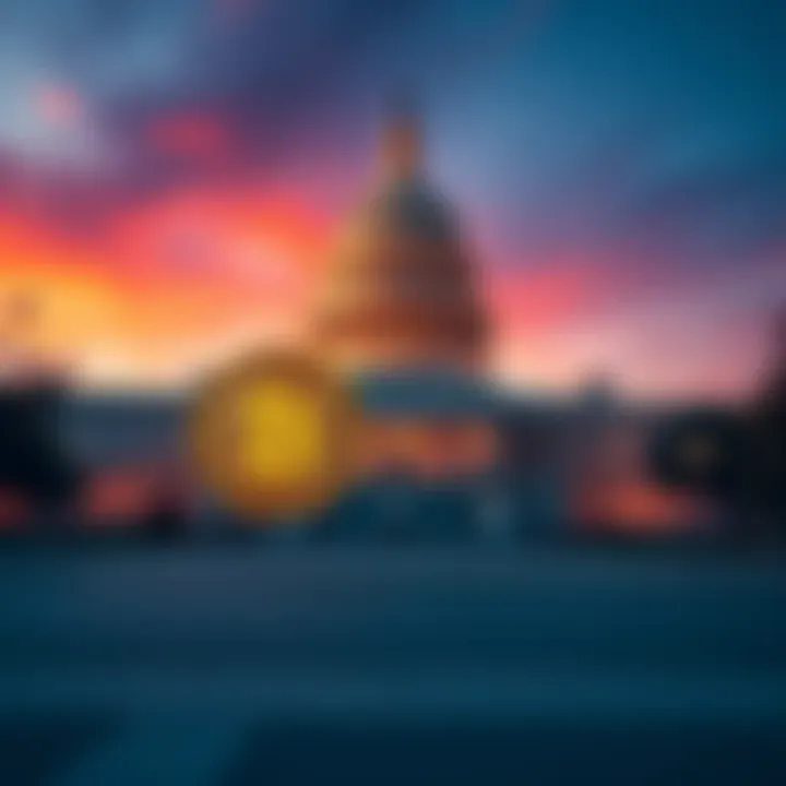 Bitcoin symbol in front of the Washington Capitol building, indicating new cryptocurrency regulations.
