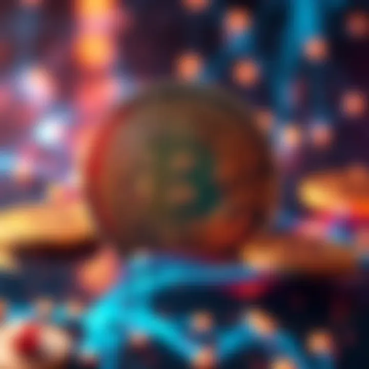 Bitcoin and Cardano DeFi A visual representation of Bitcoin addressing Cardano's DeFi issues, showcasing FluidTokens' Bifrost solution with digital currency symbols and interconnected networks.