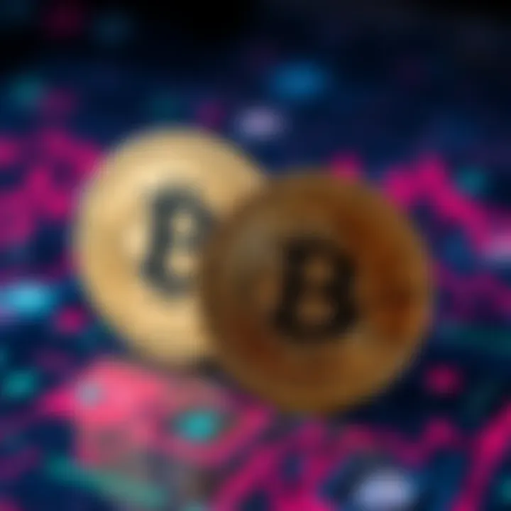 Bitcoin and Cardano logos merging with a digital finance theme