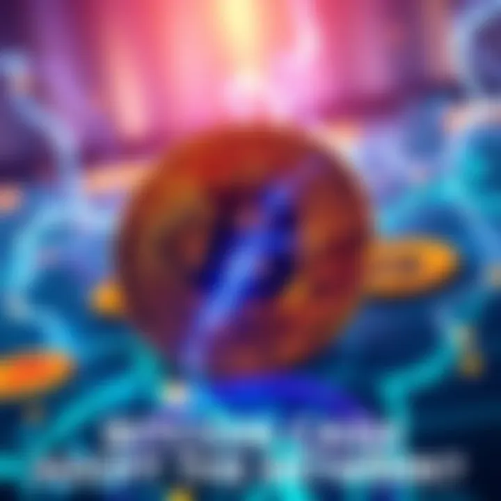 A visual representation of Bitcoin Cash merging with the Lightning Network, showing fast transactions and digital currency icons