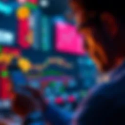 Bitcoin cash out decision A person looking at a smartphone with Bitcoin and stock market graphs on the screen, contemplating whether to cash out or invest in traditional markets.